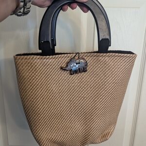 Honey B Tan Handbag with Black Handles